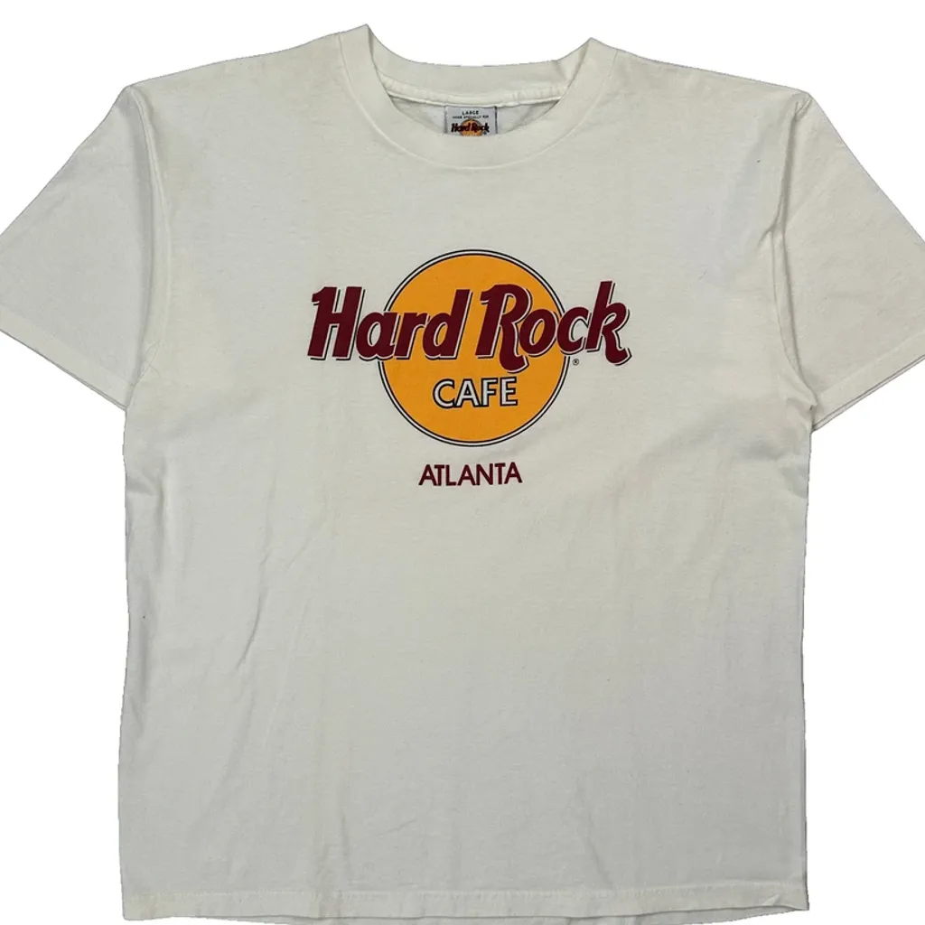 Atlanta Hard Rock Cafe Graphic T-Shirt - Large White Cotton - Image 4