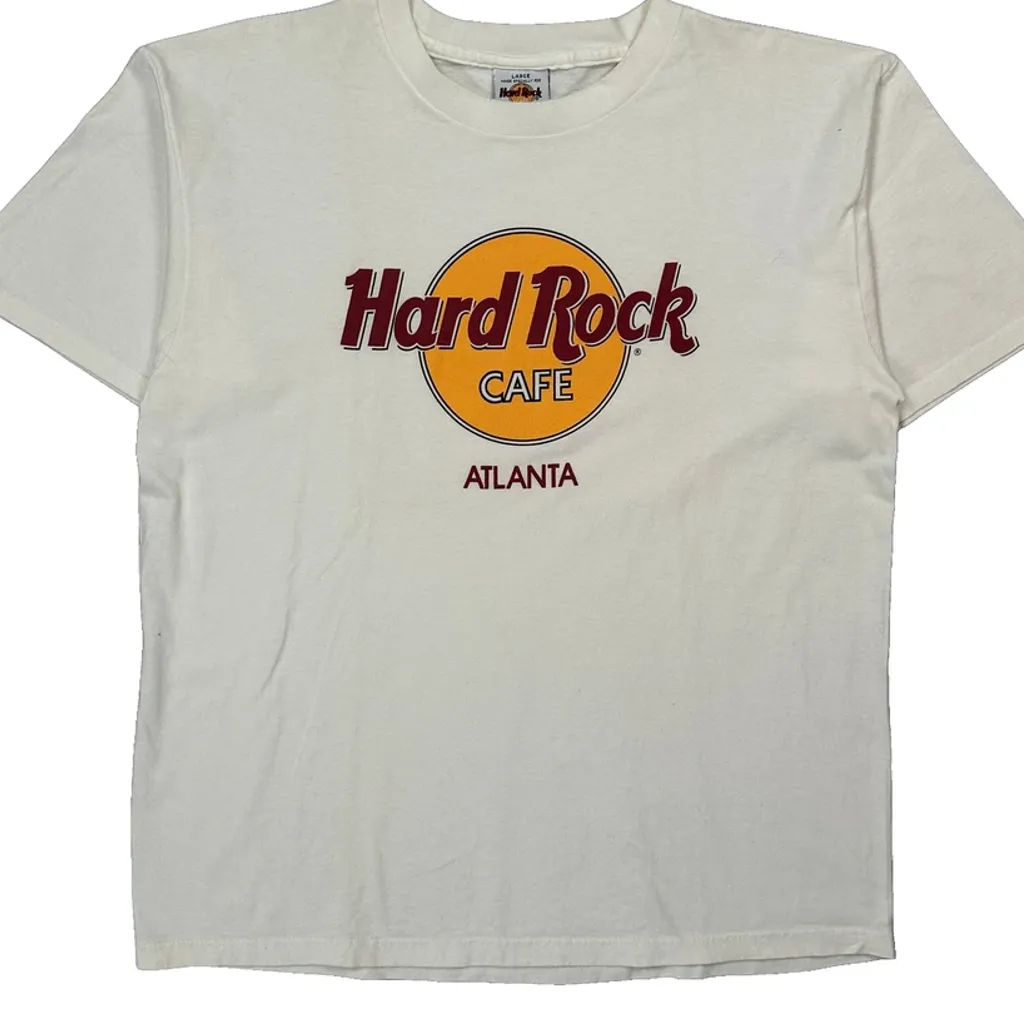 Atlanta Hard Rock Cafe Graphic T-Shirt - Large White Cotton - Image 5