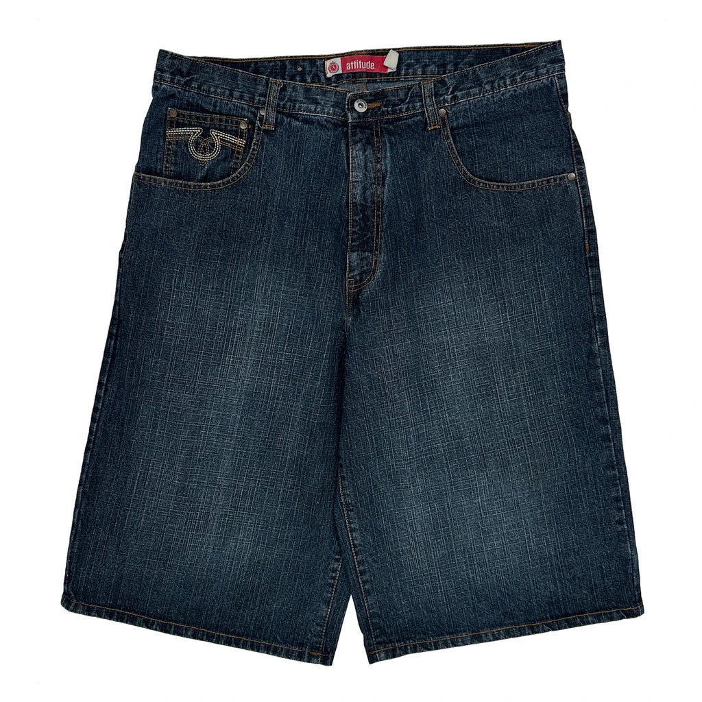 Attitude Baggy Denim Shorts - 38W 13L Blue Denim - Image 2