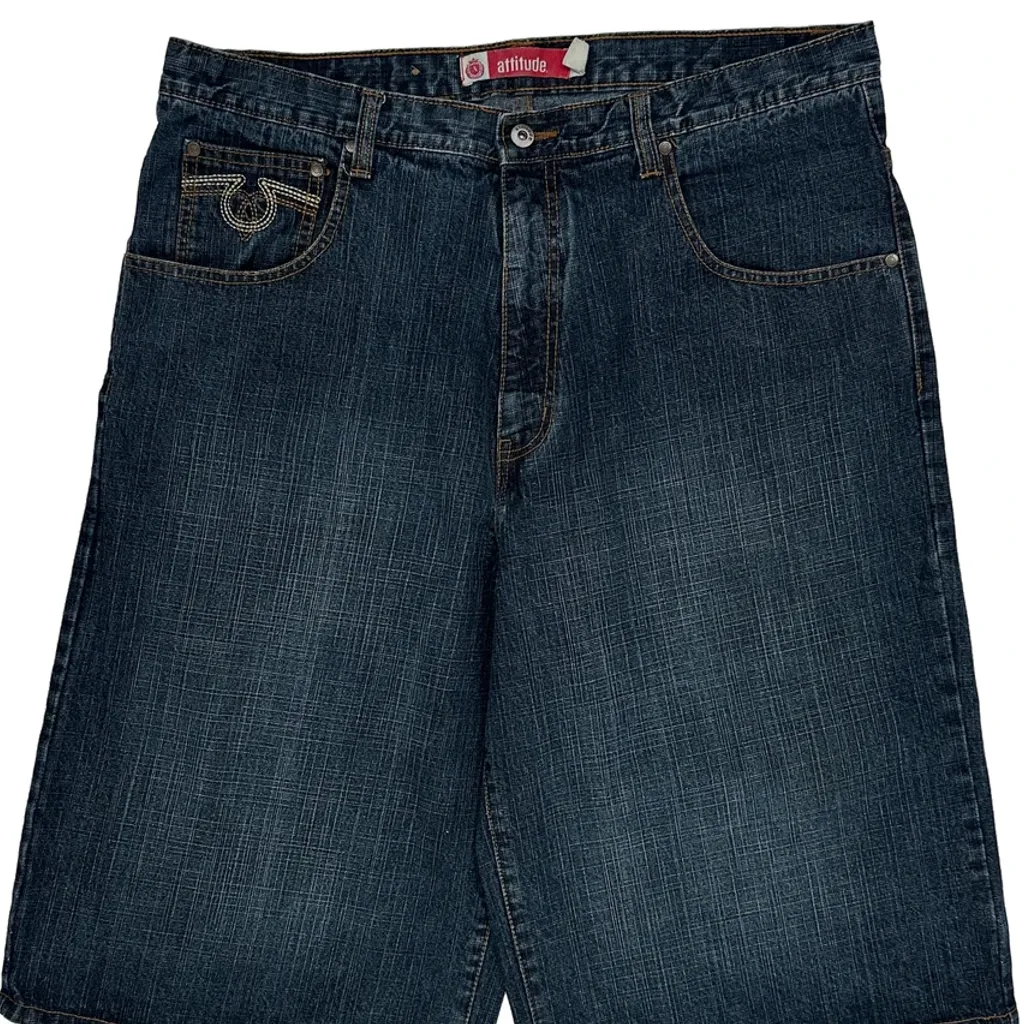 Attitude Baggy Denim Shorts - 38W 13L Blue Denim - Image 9