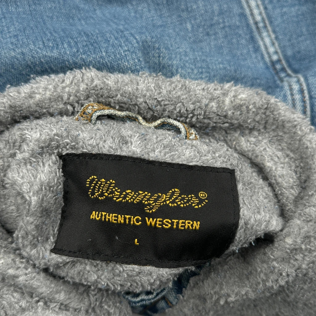 Authentic Western Wrangler Sherpa Lined Denim Jacket - Large Blue Denim - Image 3