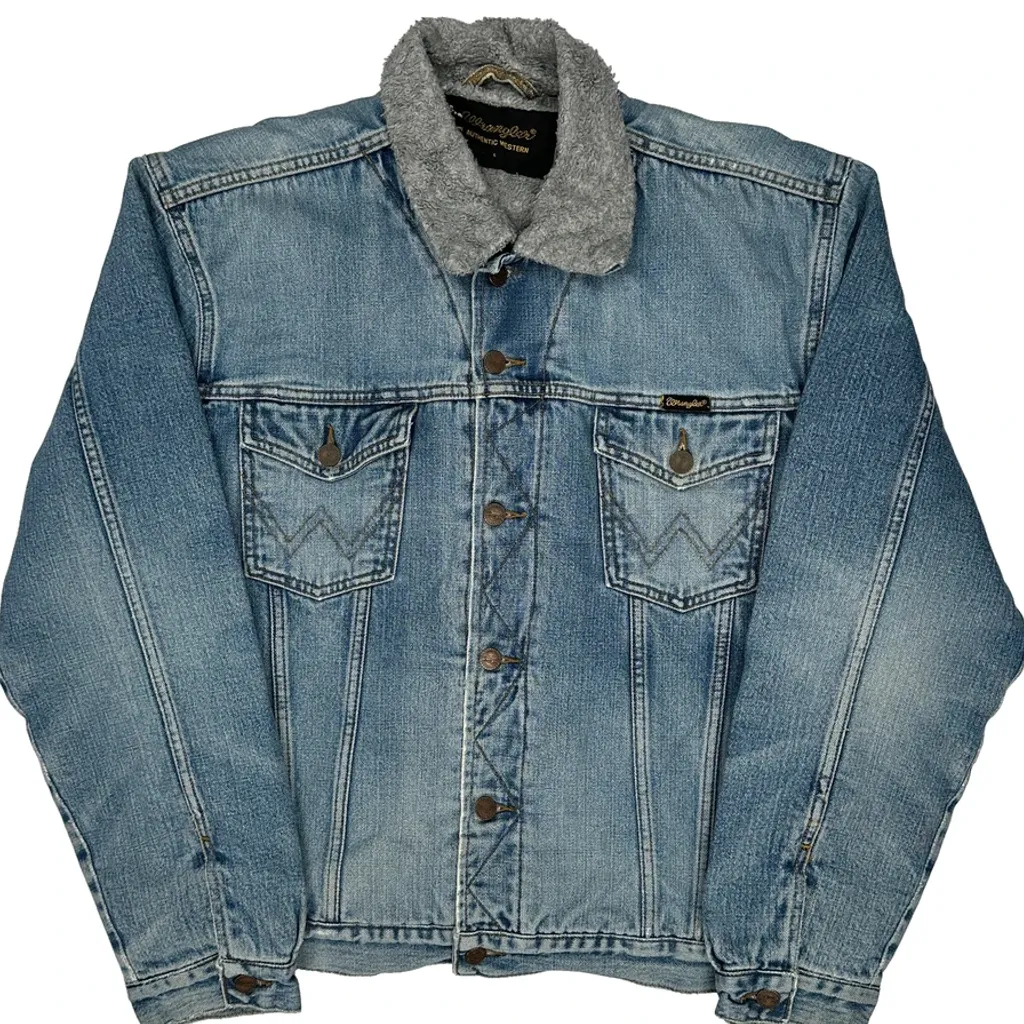 Authentic Western Wrangler Sherpa Lined Denim Jacket - Large Blue Denim - Image 5