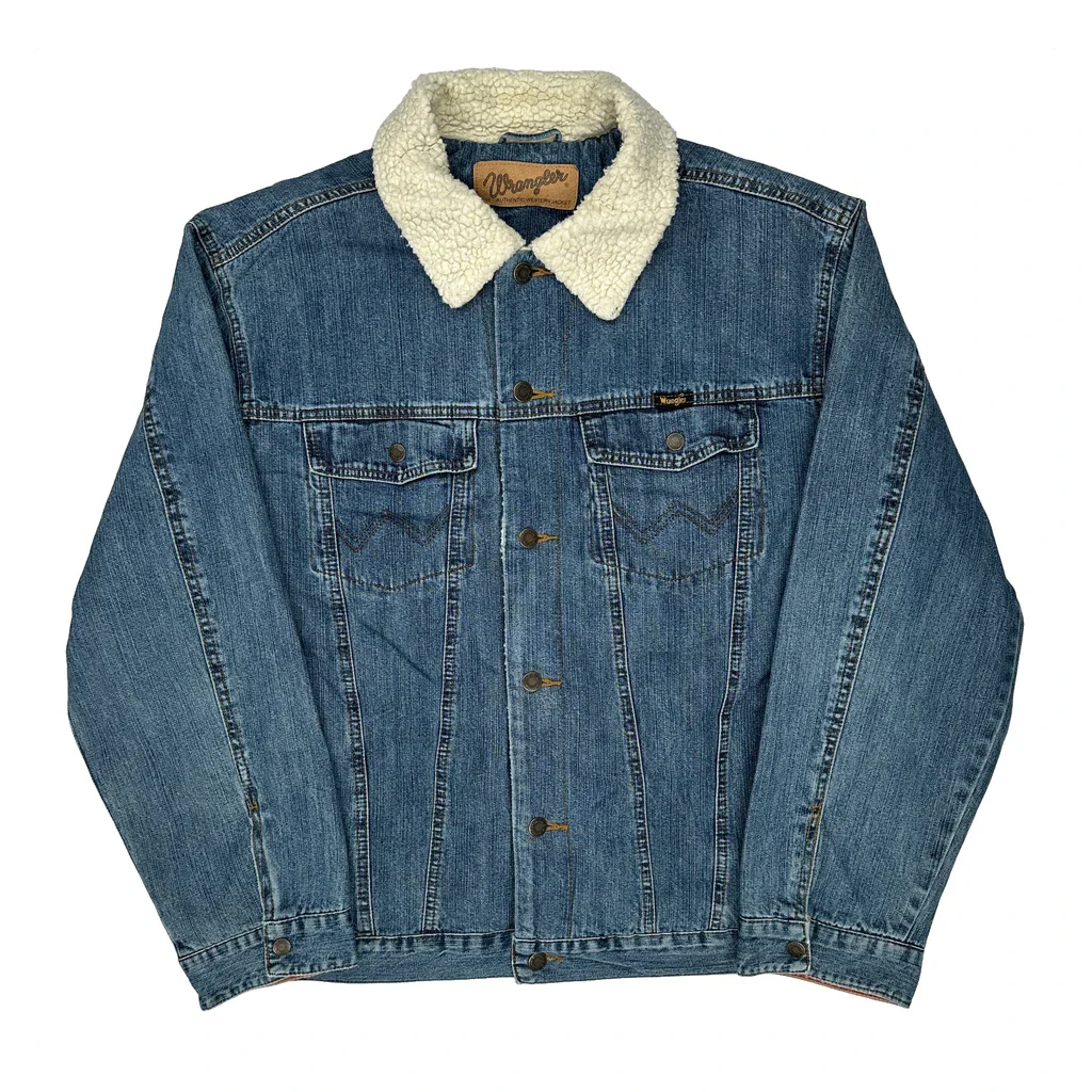 Authentic Western Wrangler Sherpa Lined Denim Jacket - Medium Blue Denim