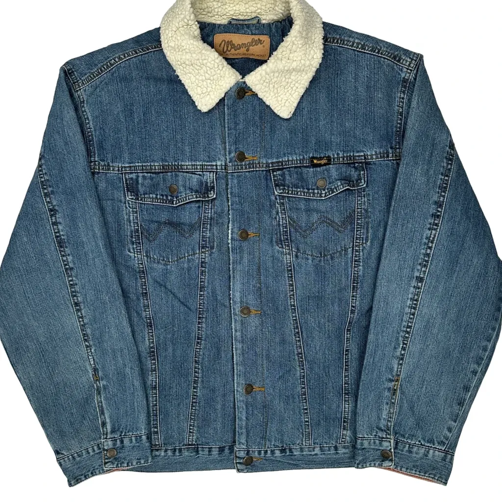 Authentic Western Wrangler Sherpa Lined Denim Jacket - Medium Blue Denim - Image 5