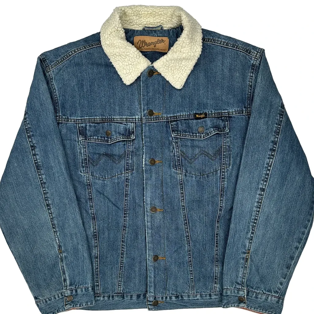 Authentic Western Wrangler Sherpa Lined Denim Jacket - Medium Blue Denim - Image 6