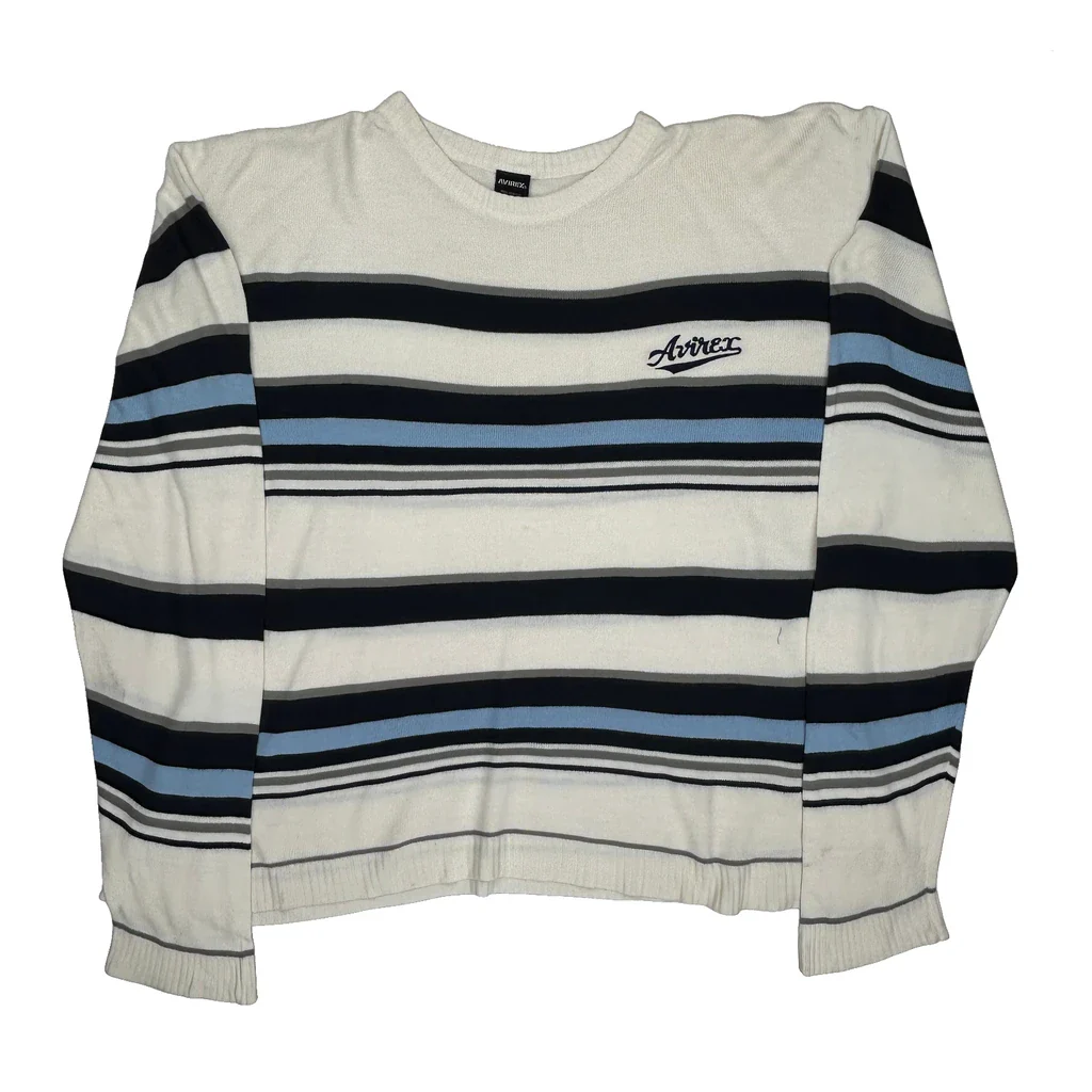 Avirex Striped Long Sleeve T-Shirt - XL White Acrylic
