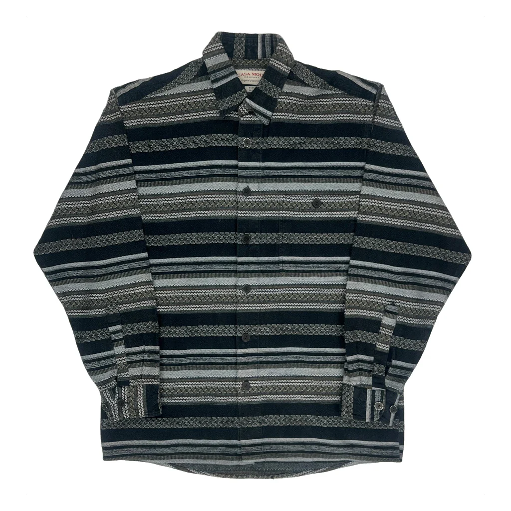 Aztec Casa Moda Striped Shirt - Medium Black Cotton