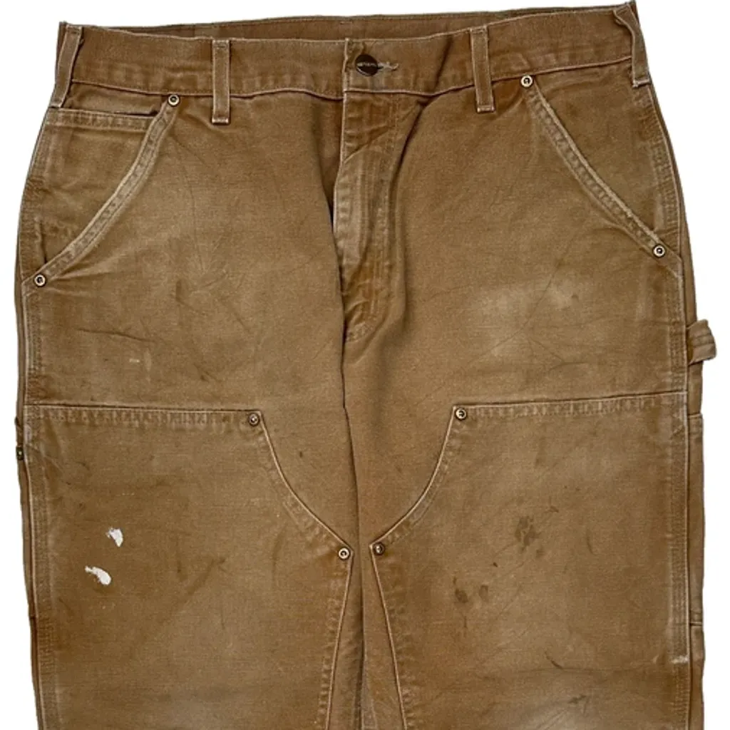 B136 Brn Carhartt Double Knee Carpenter Pants - 36W 29L Brown Cotton - Image 9
