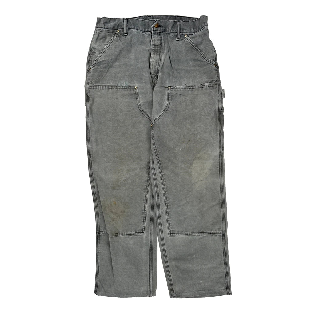 B136 Grv Carhartt Double Knee Carpenter Pants - 31W 30L Gray Cotton - Image 2