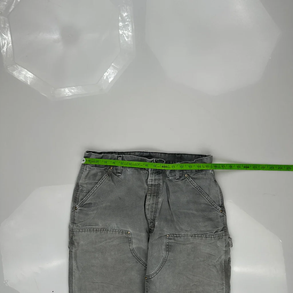 B136 Grv Carhartt Double Knee Carpenter Pants - 31W 30L Gray Cotton - Image 3