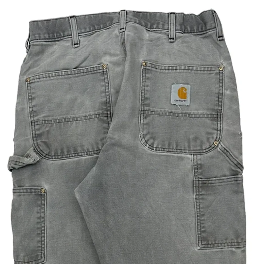 B136 Grv Carhartt Double Knee Carpenter Pants - 31W 30L Gray Cotton - Image 6