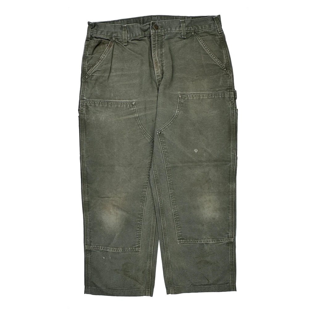 B136 Mos Carhartt Double Knee Carpenter Pants - 35W 27L Green Cotton - Image 2