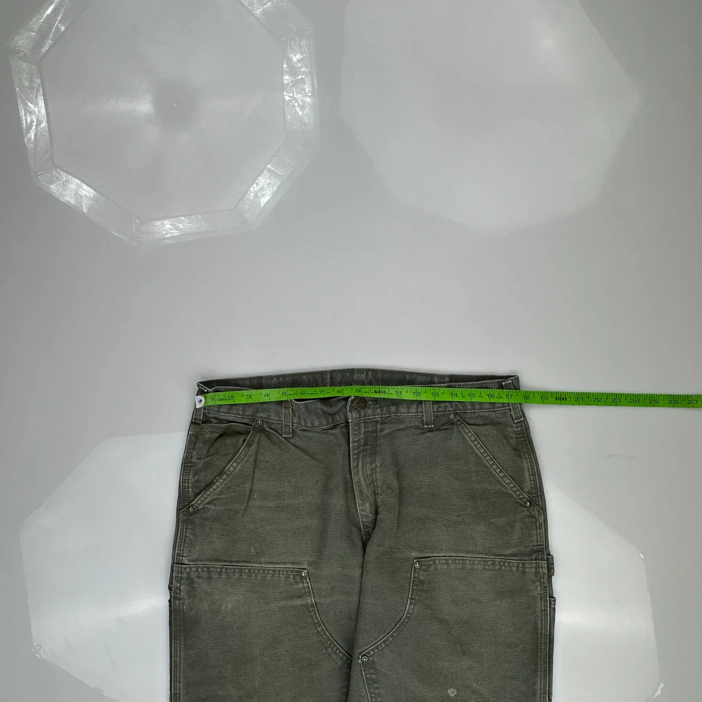 B136 Mos Carhartt Double Knee Carpenter Pants - 35W 27L Green Cotton - Image 3