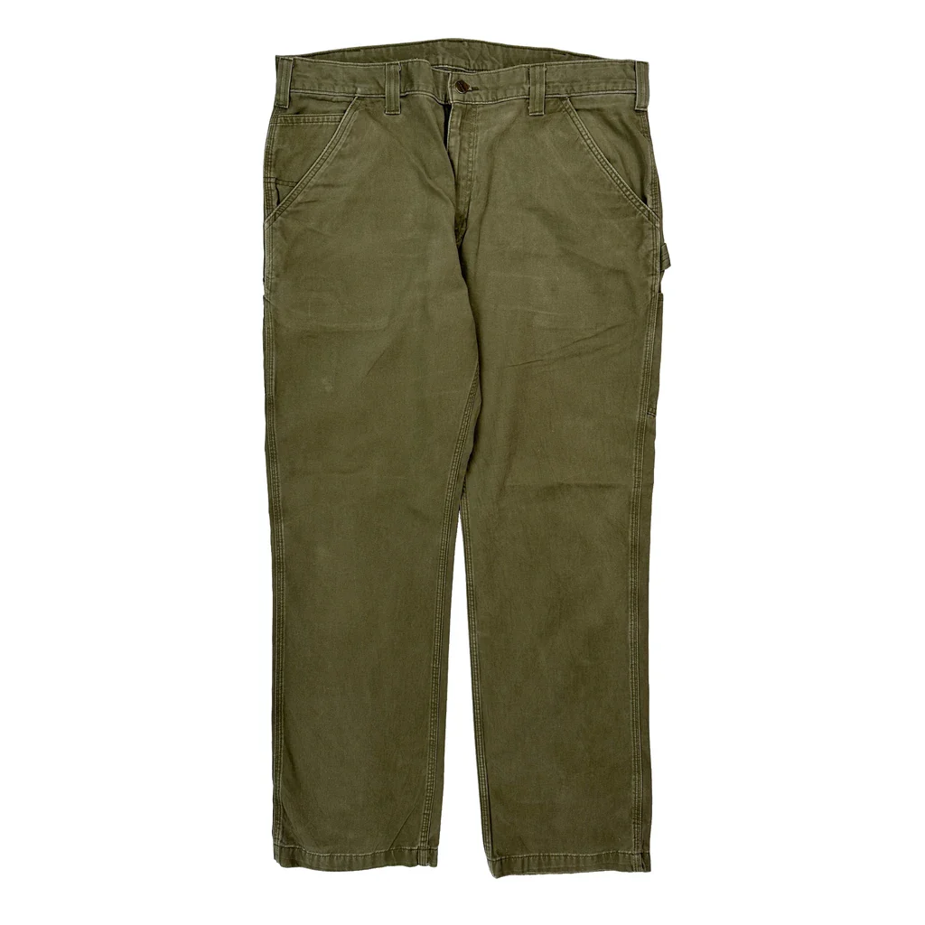 B324 Carhartt Arg Carpenter Trousers - 36W 32L Green Cotton - Image 2