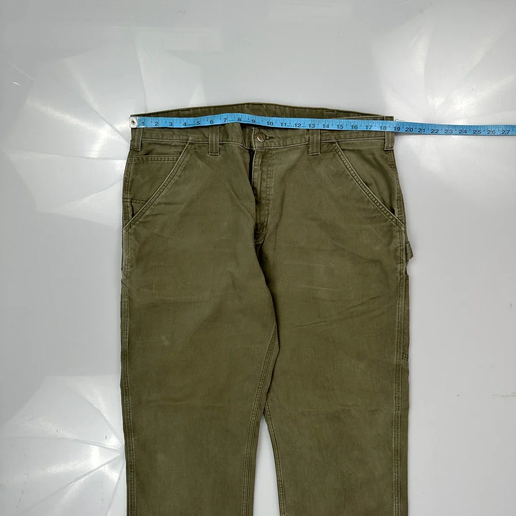 B324 Carhartt Arg Carpenter Trousers - 36W 32L Green Cotton - Image 3