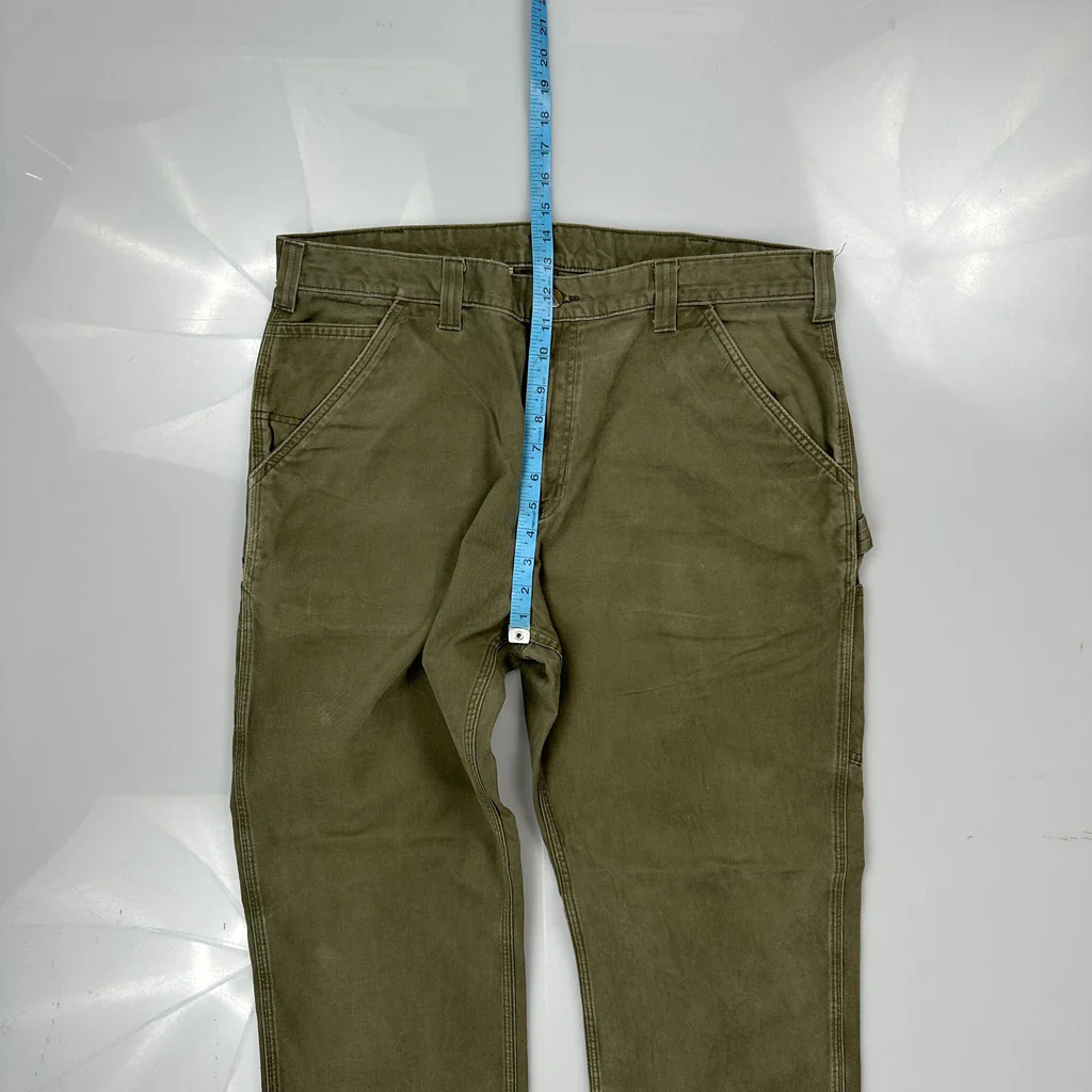 B324 Carhartt Arg Carpenter Trousers - 36W 32L Green Cotton - Image 4