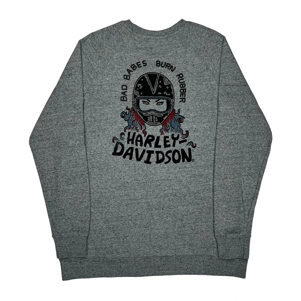 Bad Babes Burn Rubber Harley Davidson Graphic Sweatshirt - XL Grey Cotton Blend - Image 2