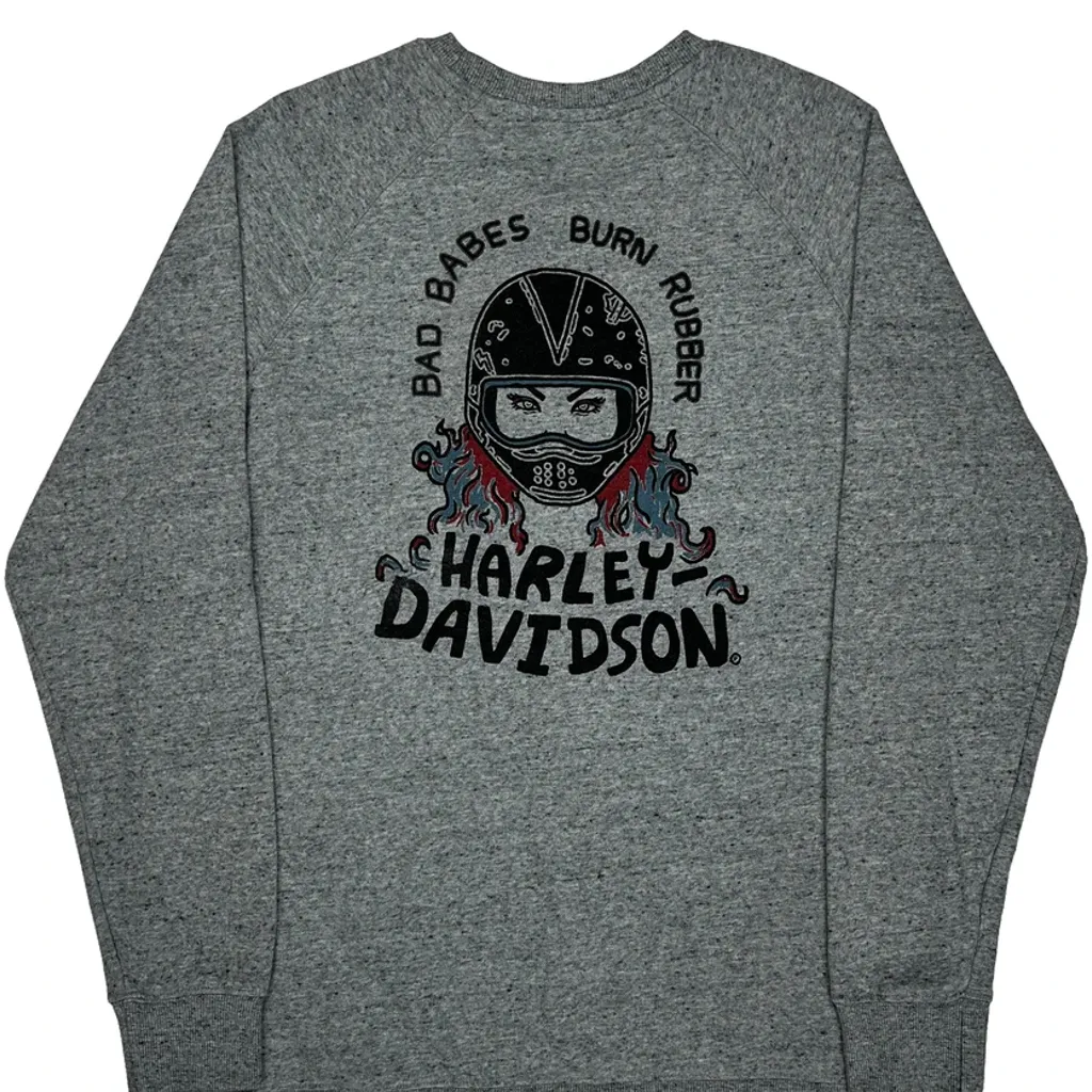 Bad Babes Burn Rubber Harley Davidson Graphic Sweatshirt - XL Grey Cotton Blend - Image 6