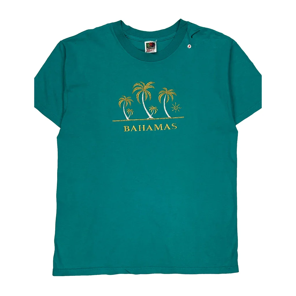 Bahamas Fruit Of The Loom Single Stitch T-Shirt - Small Green Cotton - Image 2