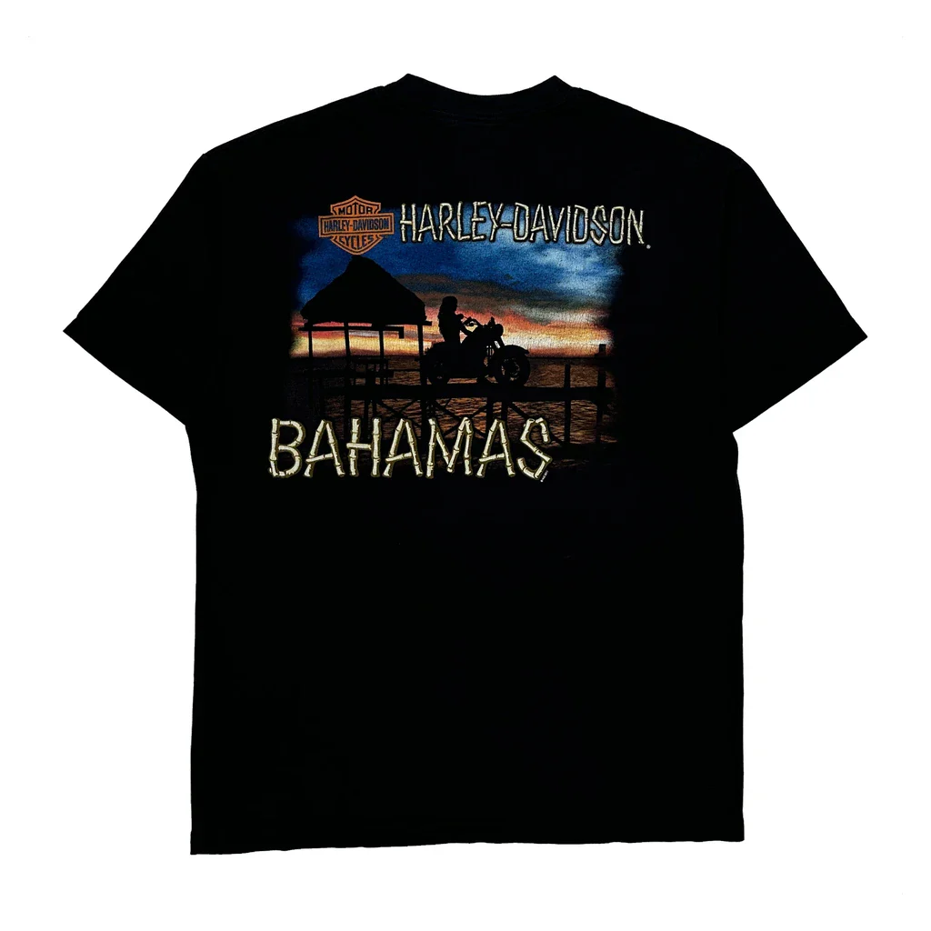 Bahamas Harley Davidson Graphic T-Shirt - Large Black Cotton - Image 2