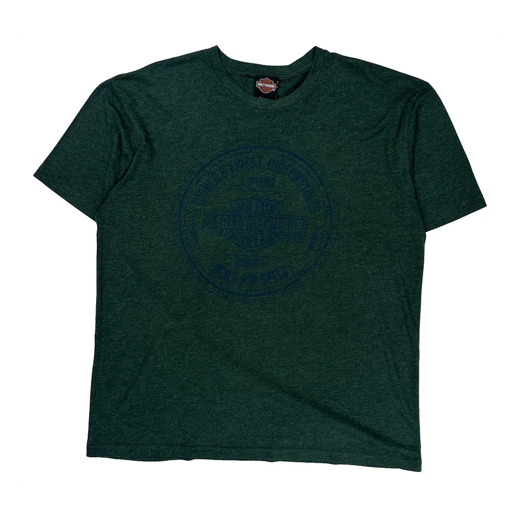Bakersfield Harley Davidson Graphic T-Shirt - XL Green Cotton