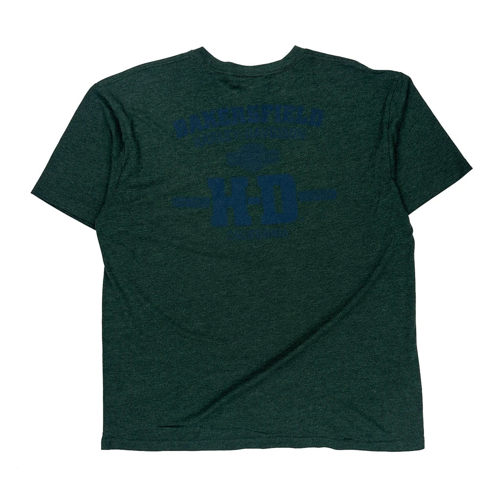 Bakersfield Harley Davidson Graphic T-Shirt - XL Green Cotton - Image 2