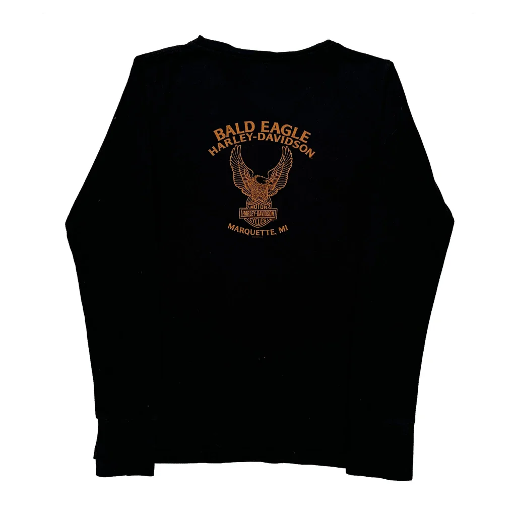 Bald Eagle Harley Davidson Long Sleeve T-Shirt - Small Black Cotton - Image 2