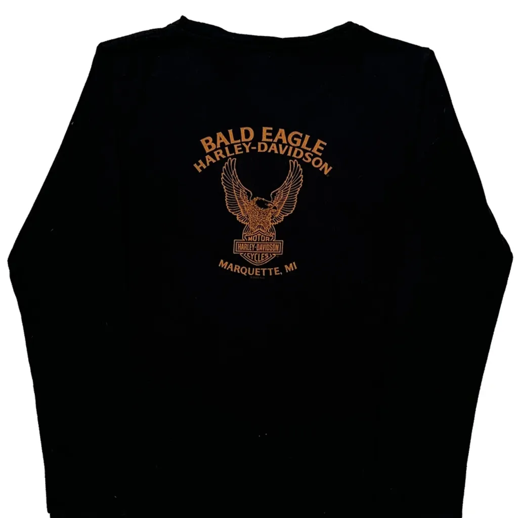 Bald Eagle Harley Davidson Long Sleeve T-Shirt - Small Black Cotton - Image 6