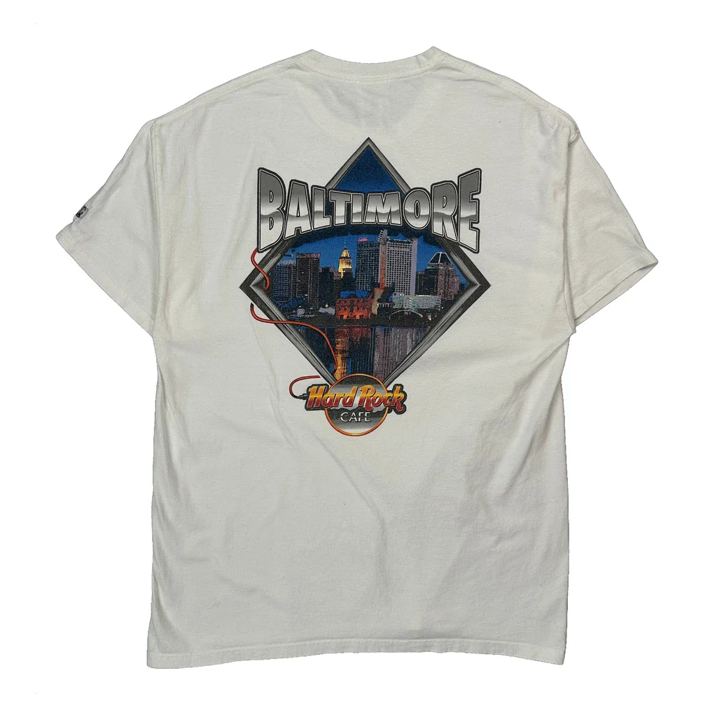 Baltimore Hard Rock Cafe Graphic T-Shirt - Large White Cotton - Image 2