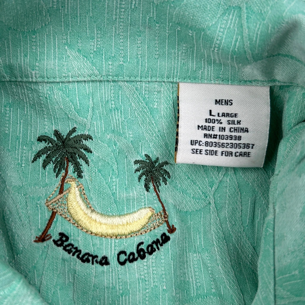 Banana Cabana Hawaiian Shirt - Large Green Silk - Image 3