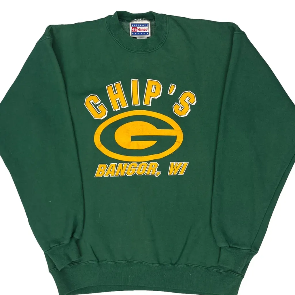 Bangor, Wi Hanes Graphic Sweatshirt - Medium Green Cotton - Image 4