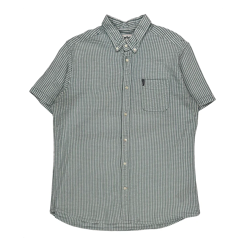 Barbour Checked Short Sleeve Shirt - Large Green Cotton