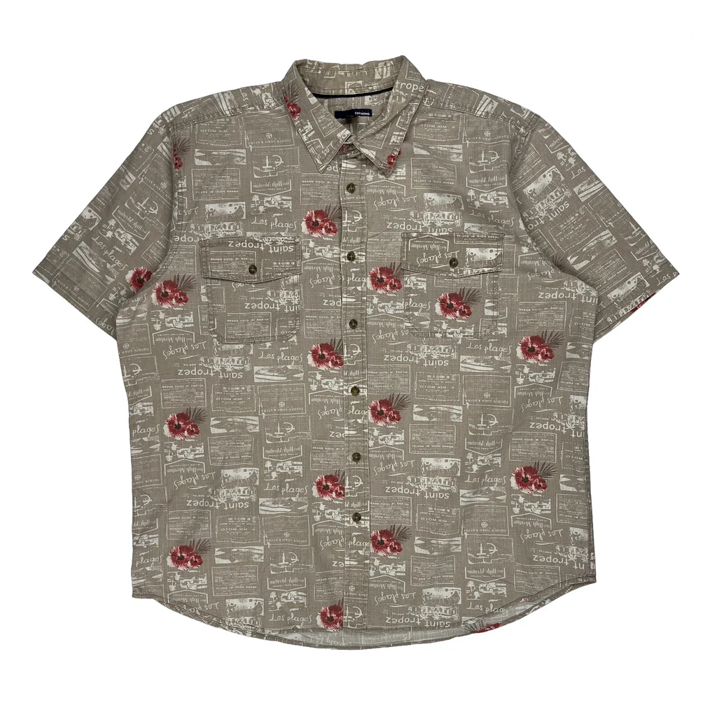 Basic Editions Short Sleeve Shirt - XL Beige Cotton