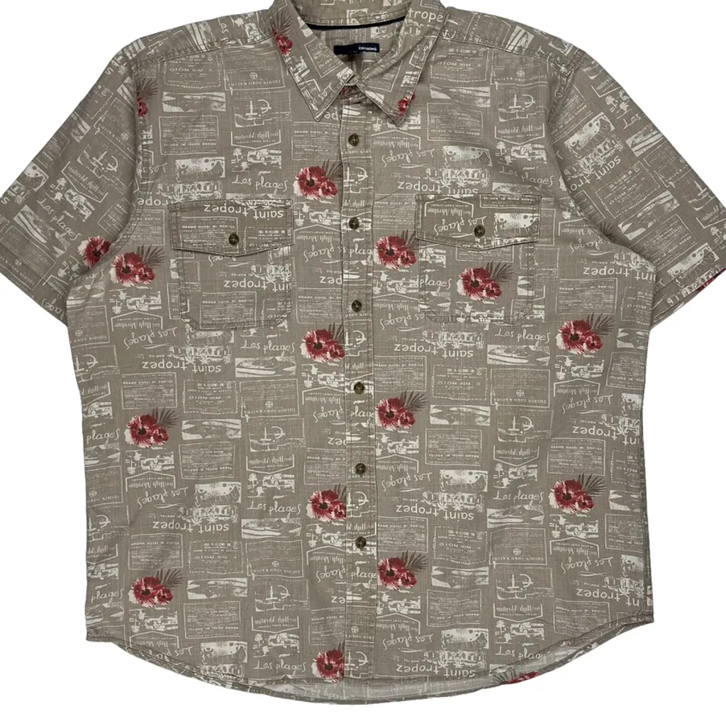 Basic Editions Short Sleeve Shirt - XL Beige Cotton - Image 4