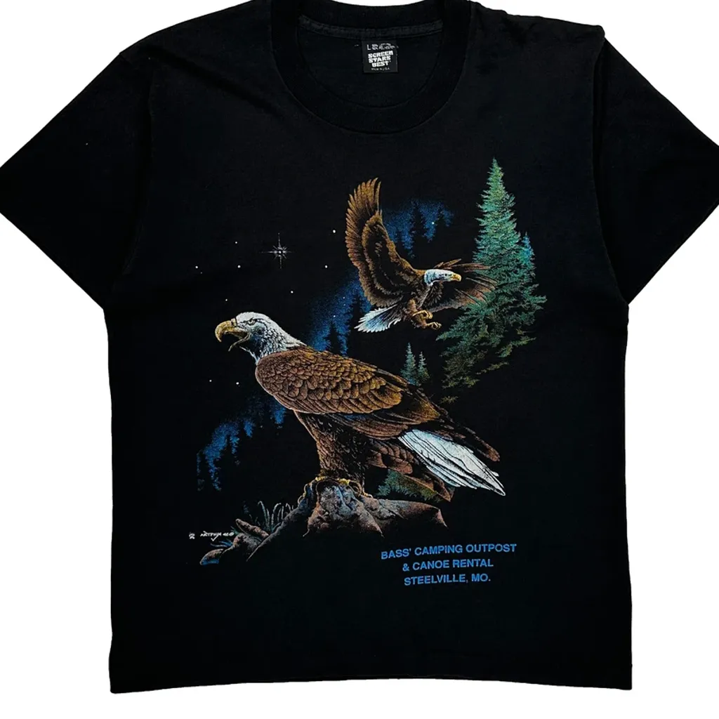 Bass® Camping Outpost & Canoe Rental Steelville, Mo. Screen Stars Single Stitch T-Shirt - Large Black Cotton Blend - Image 4