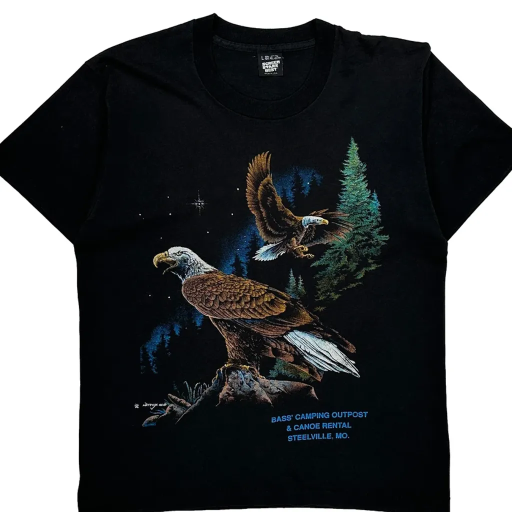 Bass® Camping Outpost & Canoe Rental Steelville, Mo. Screen Stars Single Stitch T-Shirt - Large Black Cotton Blend - Image 5
