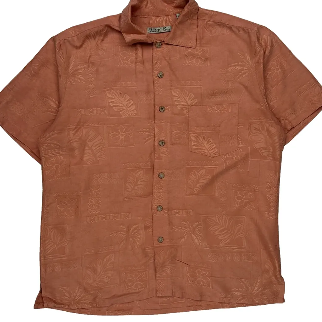 Batik Bay Floral Hawaiian Shirt - Large Orange Polyester - Image 5