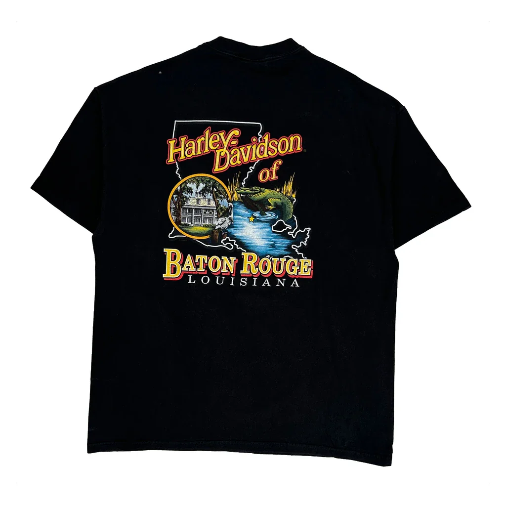 Baton Rouge Louisiana Harley Davidson Graphic T-Shirt - 2XL Black Cotton - Image 2
