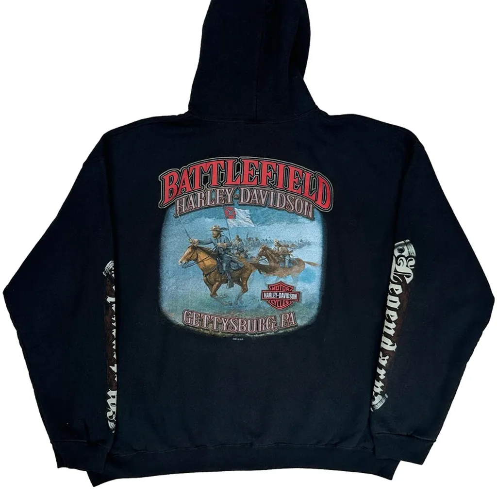 Battlefield Gettysburg Harley Davidson Graphic Hoodie - XL Black Cotton - Image 6