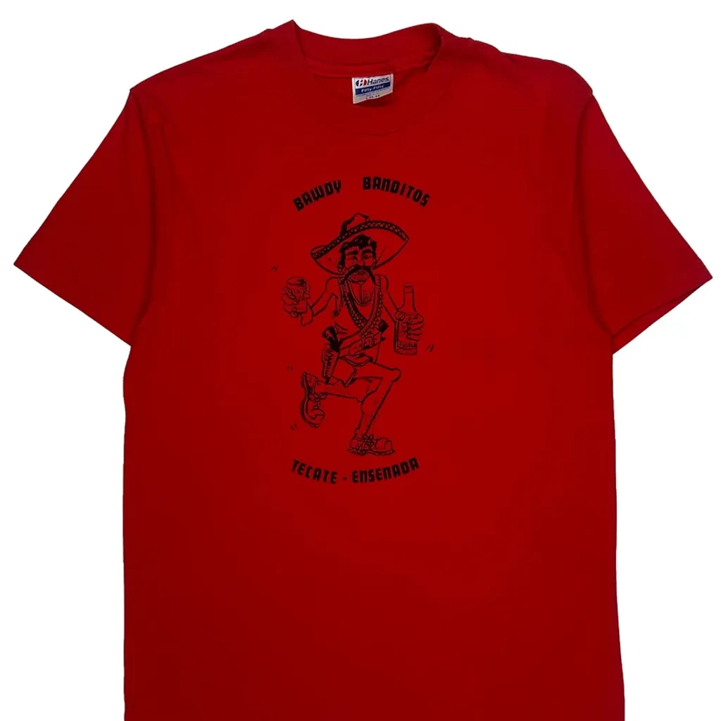 Bawdy Banditos Hanes Single Stitch T-Shirt - Large Red Cotton Blend - Image 5