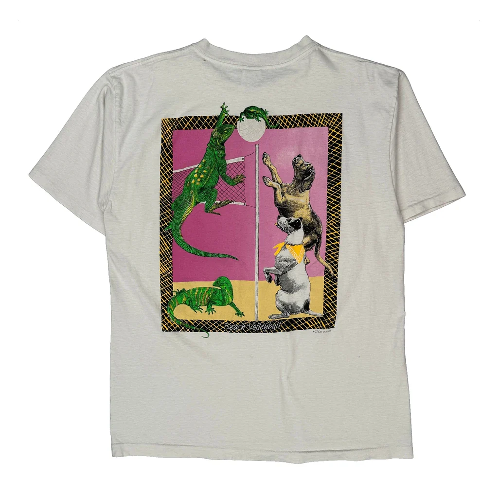 Beach Volleyball Gran Prints T-Shirt - XL White Cotton - Image 2