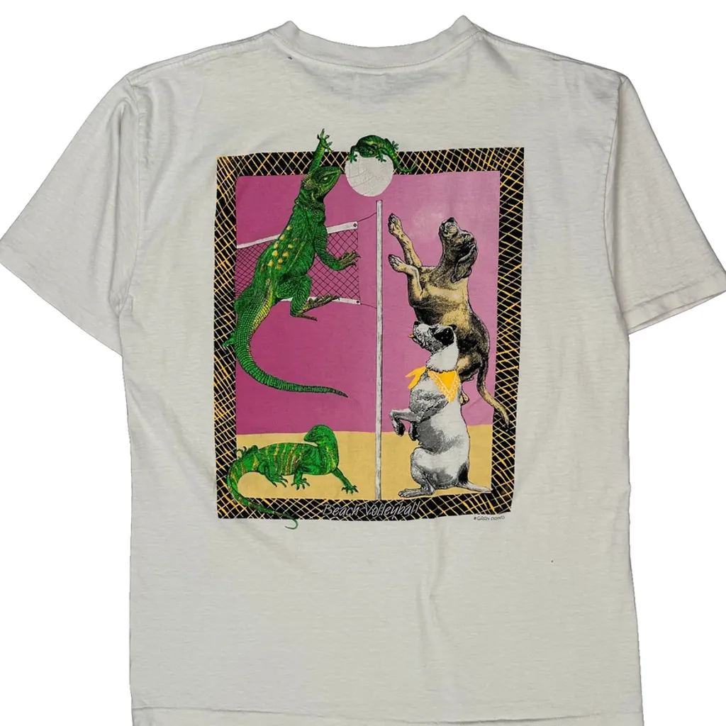 Beach Volleyball Gran Prints T-Shirt - XL White Cotton - Image 6