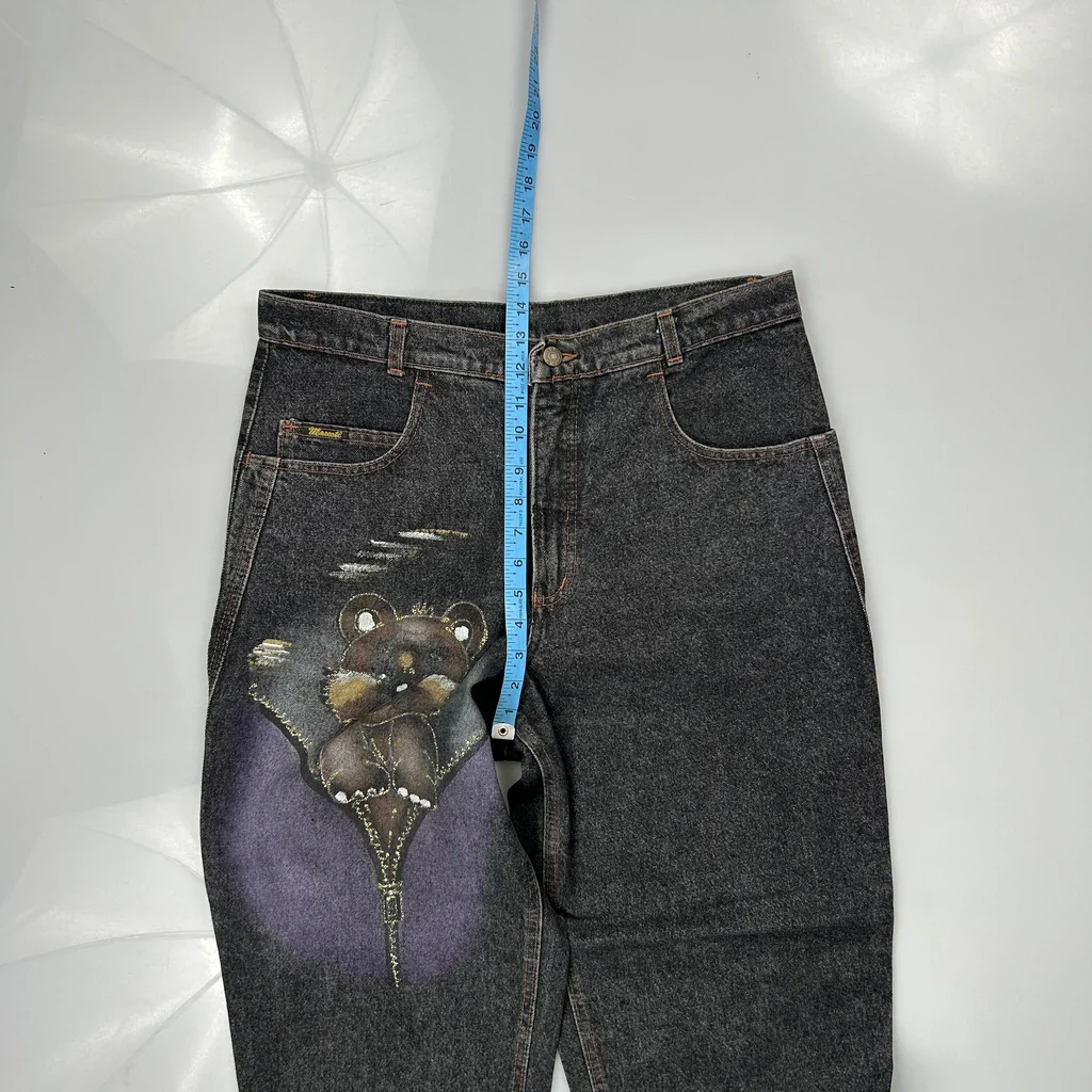 Bear Y2K Graphic Jeans - 34W UK 14 Black Denim - Image 4