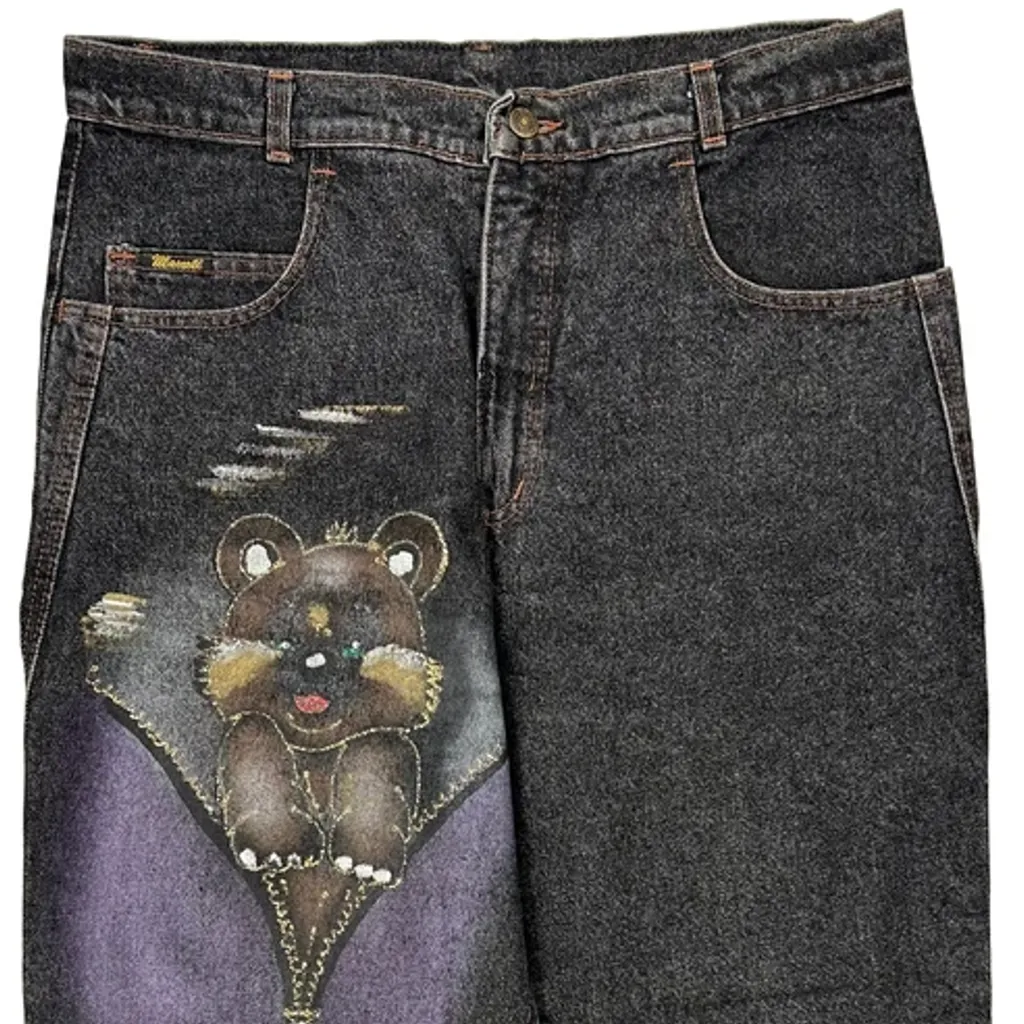 Bear Y2K Graphic Jeans - 34W UK 14 Black Denim - Image 9