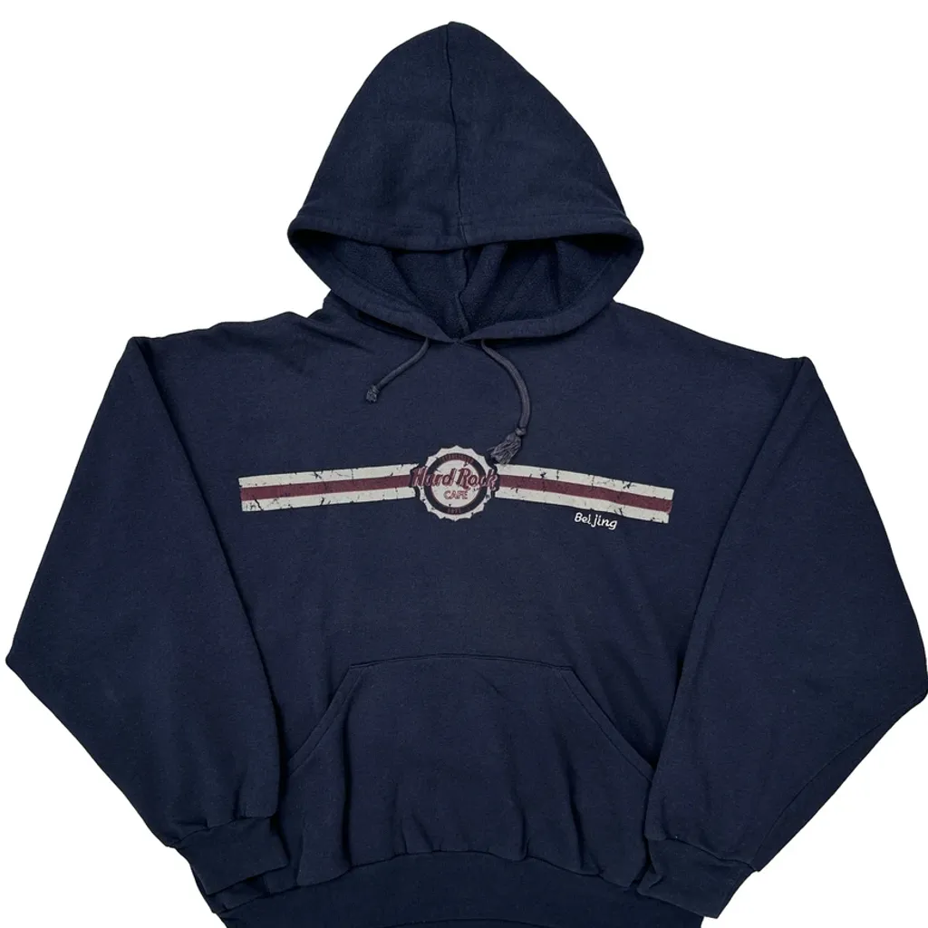 Beijing Hard Rock Cafe Graphic Hoodie - Small Navy Cotton - Image 4