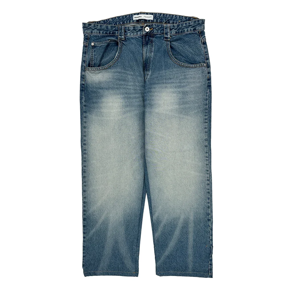 Bershka Baggy Graphic Jeans - 38W 26L Blue Denim - Image 2