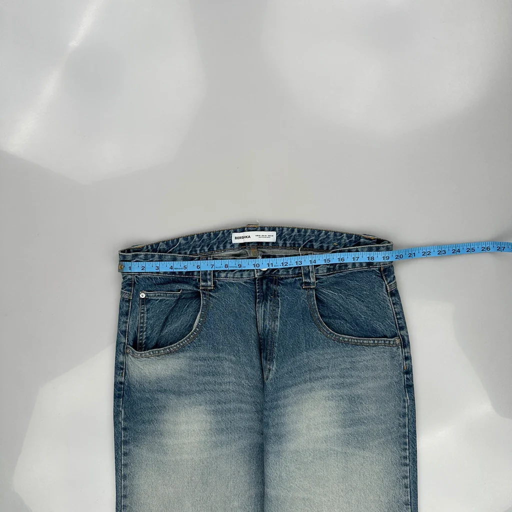 Bershka Baggy Graphic Jeans - 38W 26L Blue Denim - Image 3