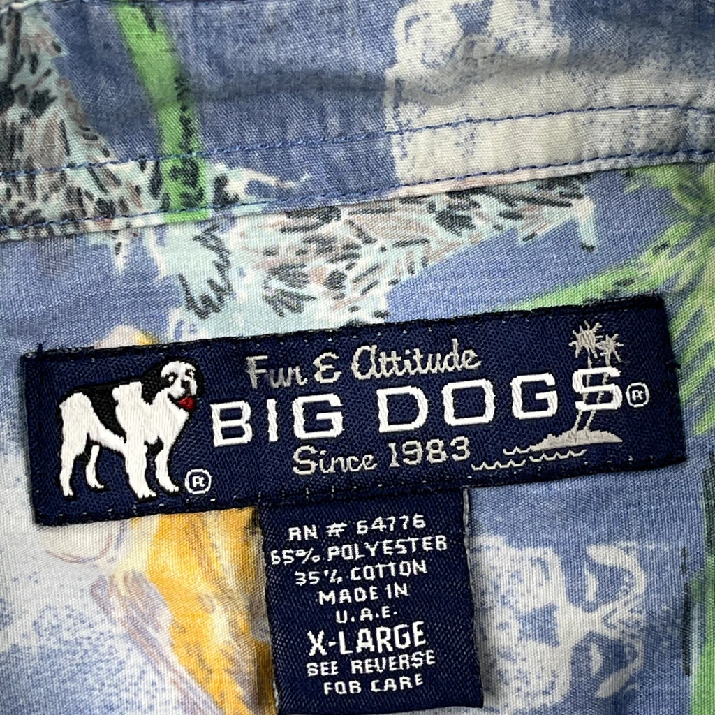 Big Dogs Graphic Hawaiian Shirt - XL Blue Polyester Blend - Image 3