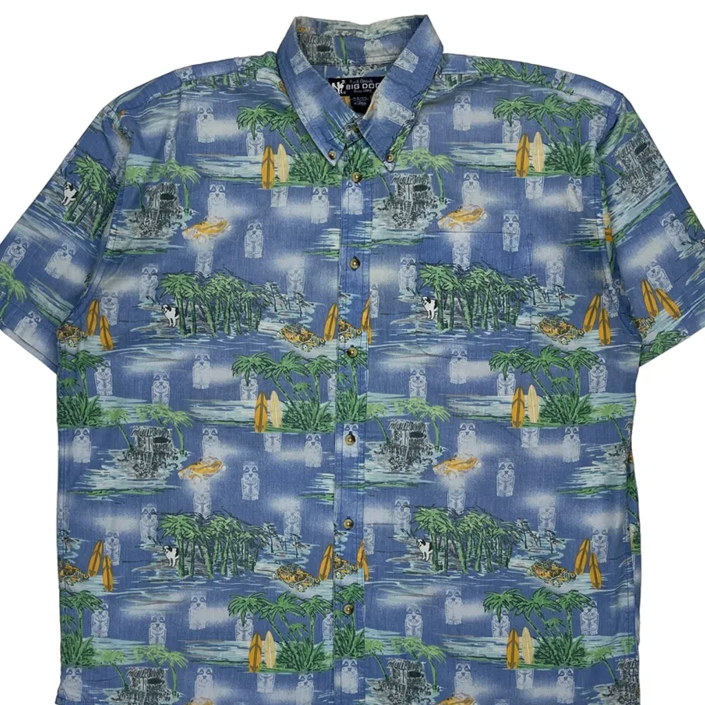 Big Dogs Graphic Hawaiian Shirt - XL Blue Polyester Blend - Image 4