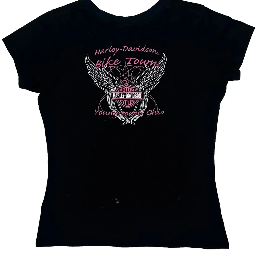 Bike Town Harley Davidson Graphic T-Shirt - Large Black Cotton - Image 7